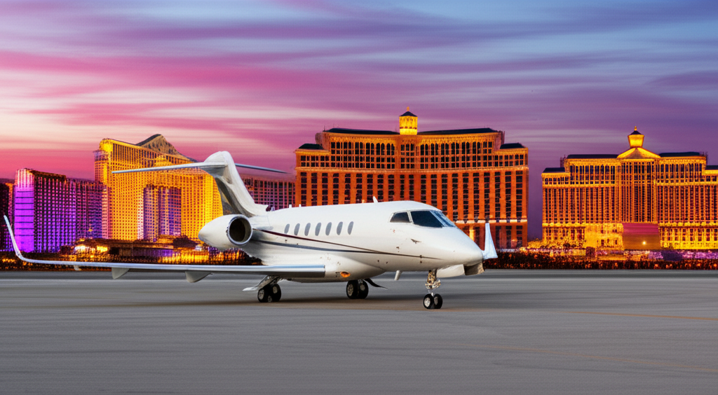 Private jet flying from Las Vegas to Los Angeles