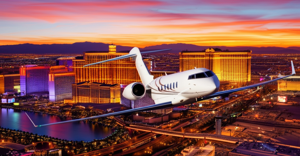 Private Jet flying over Las Vegas Strip