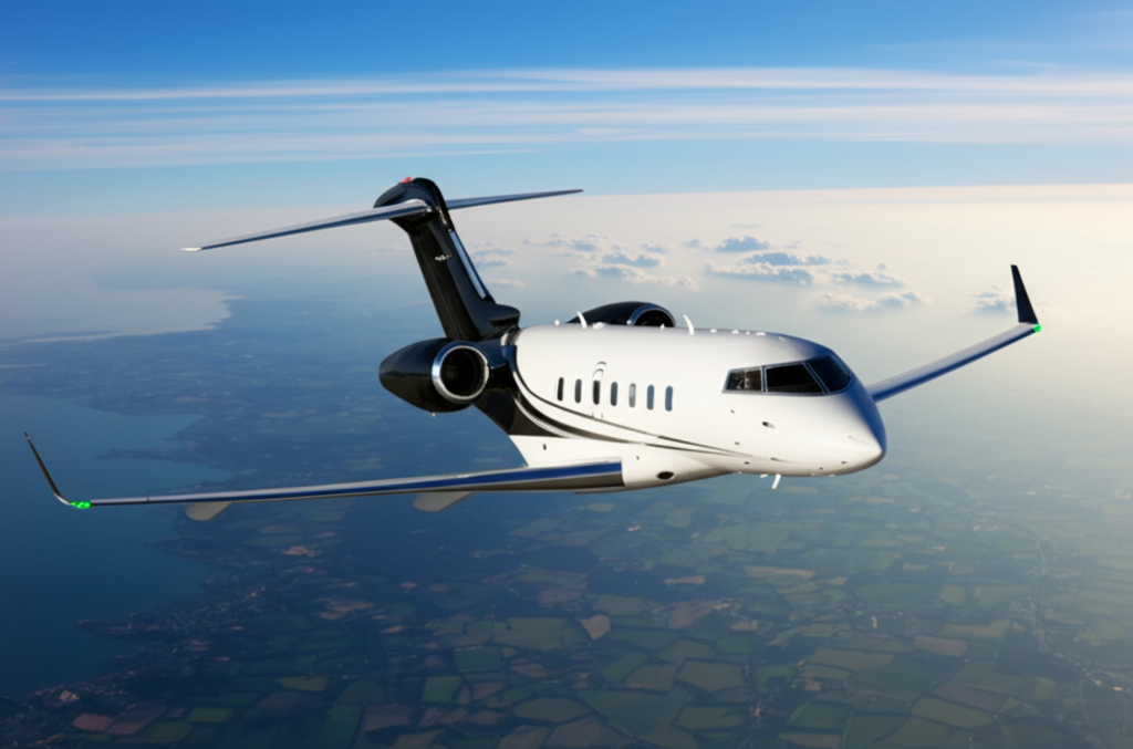 Private jet flying from London to Barcelona