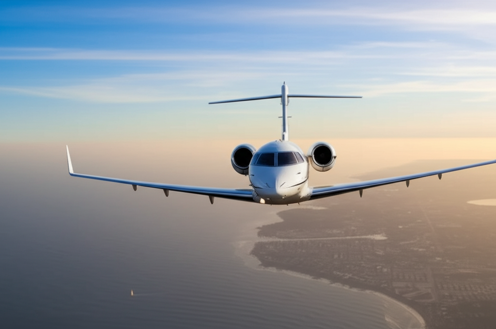 Private jet flying from Los Angeles to San Diego
