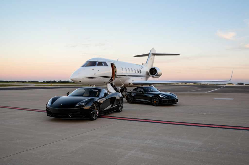Luxury private jet departure for a mystery destination